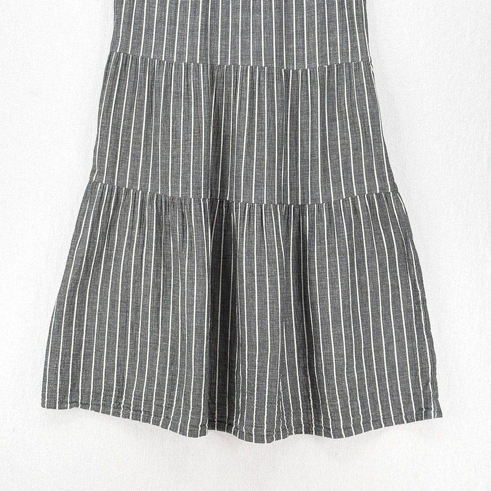 QUINCE Organic Cotton Gauze Maxi Dress Large Black Striped Tiered Sleeveless - Picture 7 of 16